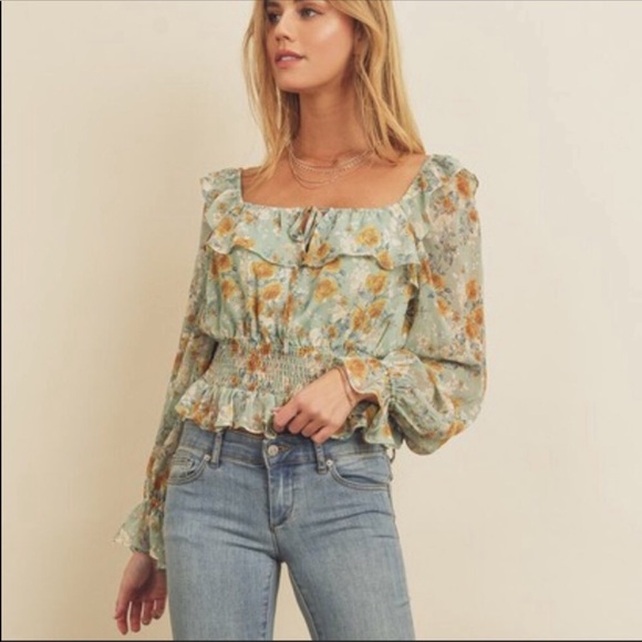 Floral Ruffle Sleeve Tie Front Top - Picture 11 of 13